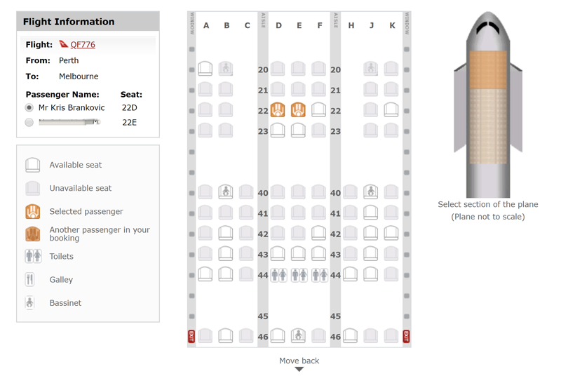 qantas bassinet selection